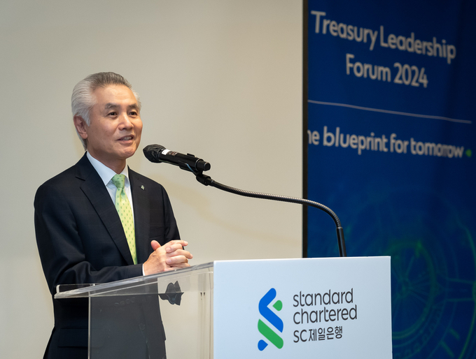 지난 11일 서울 종로구 포시즌스 호텔에서 열린 ‘Seoul Treasury Leadership Forum’에서 박종복 SC제일은행장이 인사말을 하고 있다. @ SC제일은행