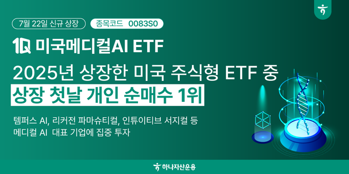 하나자산운용 1Q 미국메디컬AI ETF, 2025년 상장한 미국 주식형 ETF 중 상장 첫날 개인 순매수 전체 1위