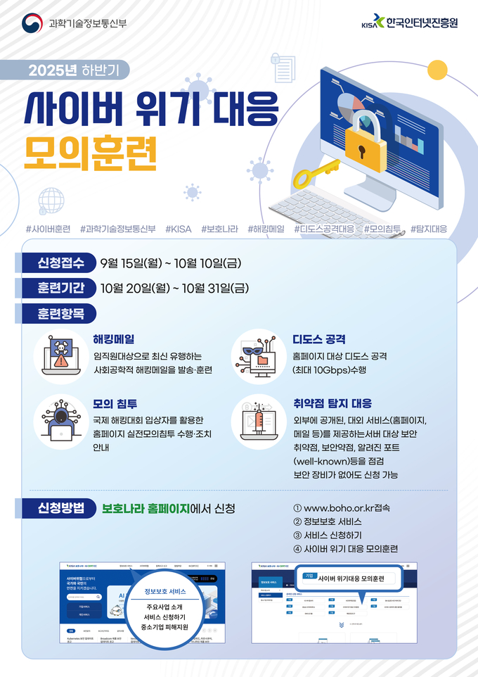 KISA-과기부, ‘2025년 하반기 사이버 위기대응 모의훈련’ 참여기업 모집